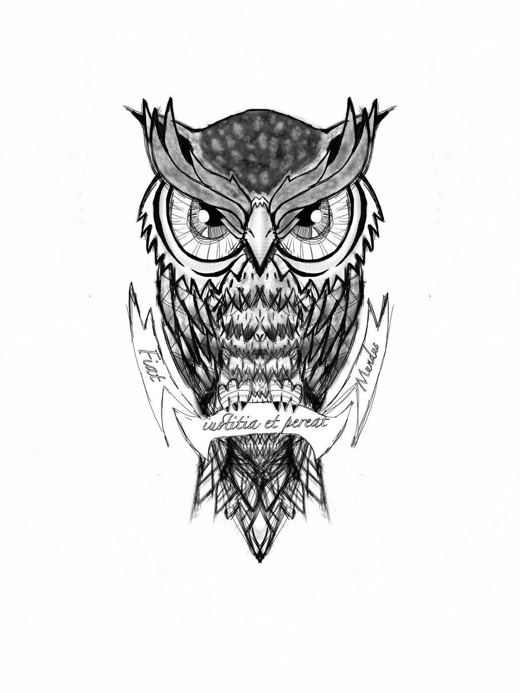 Black And Grey Owl With Banner Tattoo Design By RobertArgal