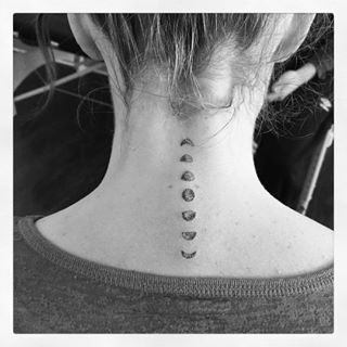 Black And Grey Phases Of The Moon Tattoo On Back Neck