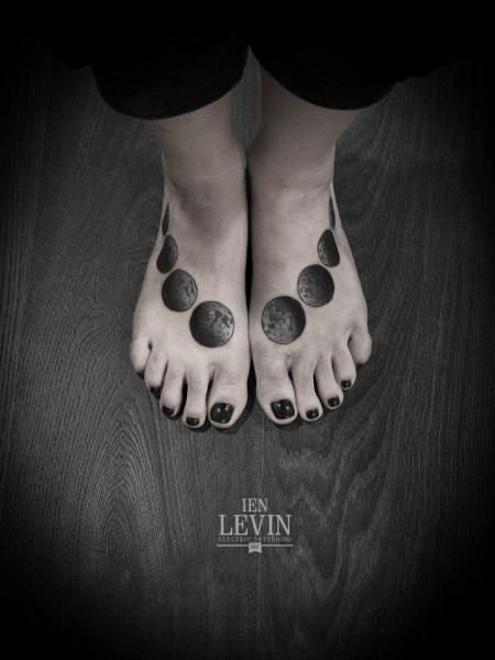 Black And Grey Phases Of The Moon Tattoo On Girl Feet By Ien Levin