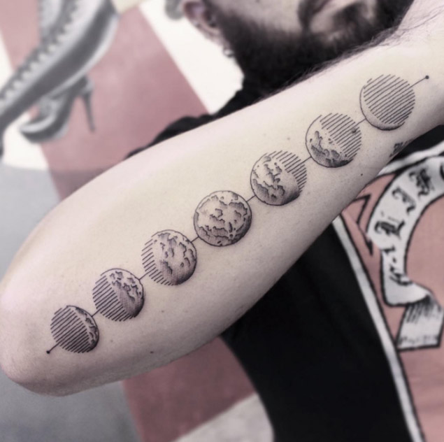 Black And Grey Phases Of The Moon Tattoo On Right Arm By Karry Ka Ying Poon