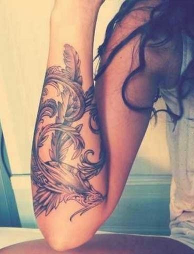 Black And Grey Phoenix Tattoo On Girl Right Forearm