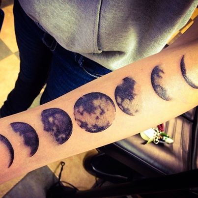 Black And Grey Small Phases Of The Moon Tattoo On Left Arm