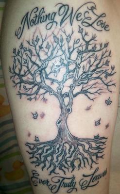 Black And Grey Tree Of Life Tattoo Design For Leg
