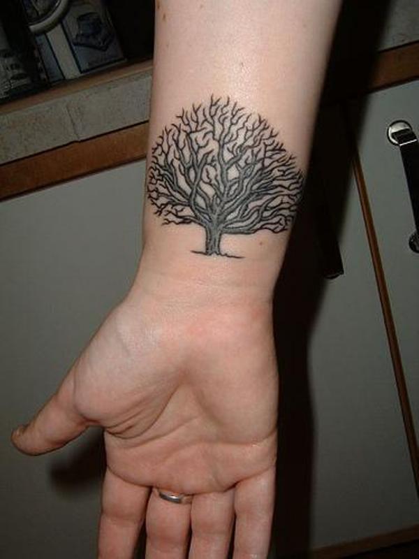 Black And Grey Tree Of Life Tattoo On Right Wrist By BlaqqCat
