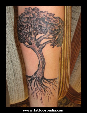 Black And Grey Tree of Life Tattoo On Forearm