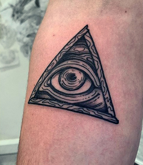 Black And Grey Triangle Eye Tattoo Design For Sleeve