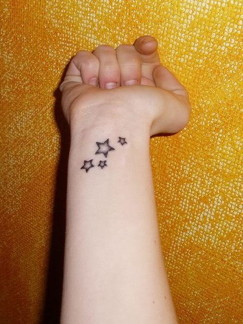 Black And Grey Wrist Star Tattoo For Girls