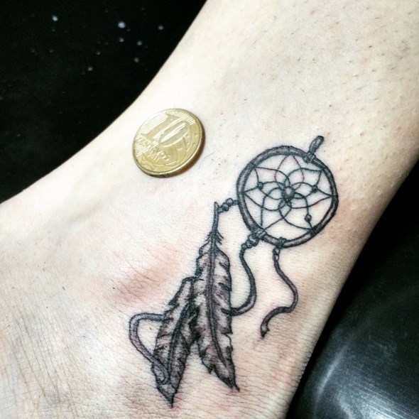 Black And Grey ink Ankle Dreamcatcher Tattoo Idea