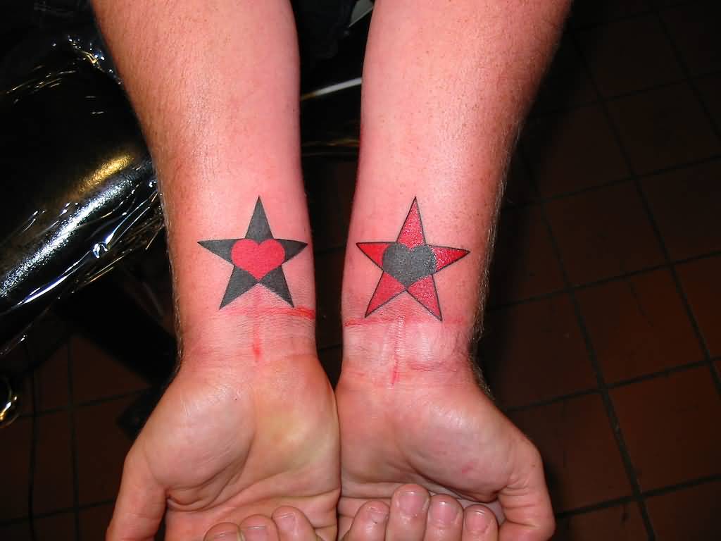 Black And Red Star Tattoos On Wrists