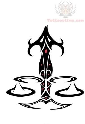 Black And Red Tribal Libra Zodiac Sign Tattoo Design