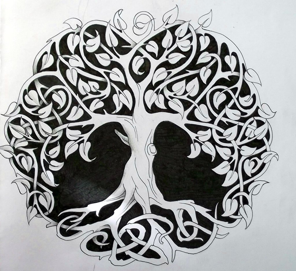 Black And White Celtic Tree Of Life Tattoo Design By Ancient