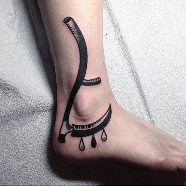 Black And White Tribal Ankle Band Tattoo