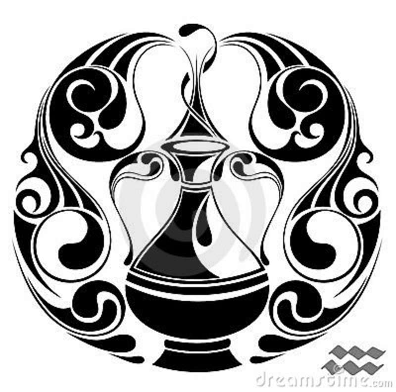 Black Aquarius Zodiac Symbol Tattoo Design