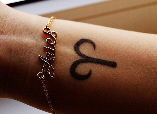 Black Aries Zodiac Sign Tattoo Design For Wrist