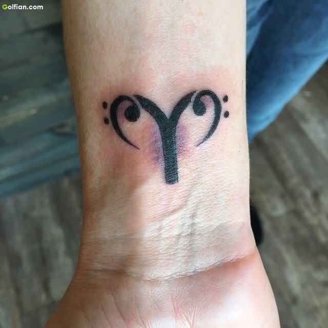 Black Aries Zodiac Sign Tattoo On Wrist