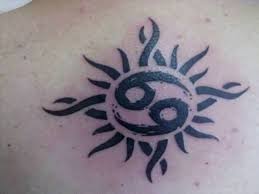 Black Cancer Zodiac Sign In Sun Tattoo Design