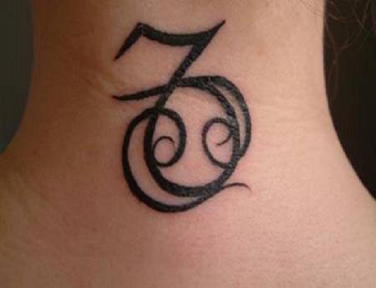 Black Capricorn Zodiac Sign Tattoo Design For Back Neck