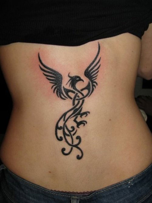 Black Celtic Phoenix Tattoo On Girl Back By Roxanne Hopkins