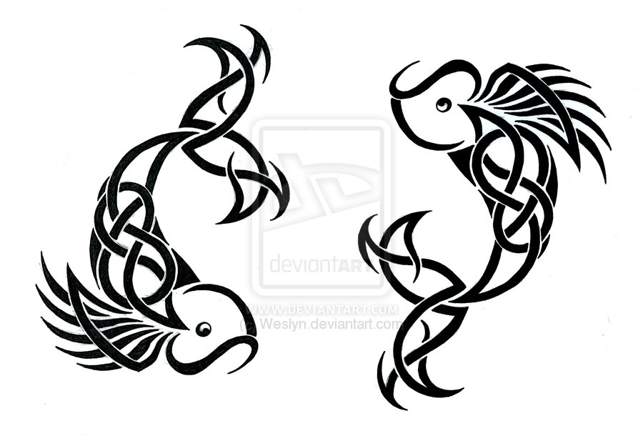 Black Celtic Pisces Zodiac Sign Tattoo Stencil By Weslyn