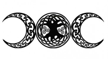 Black Celtic Tree Of Life Within Two Half Moon Tattoo Design