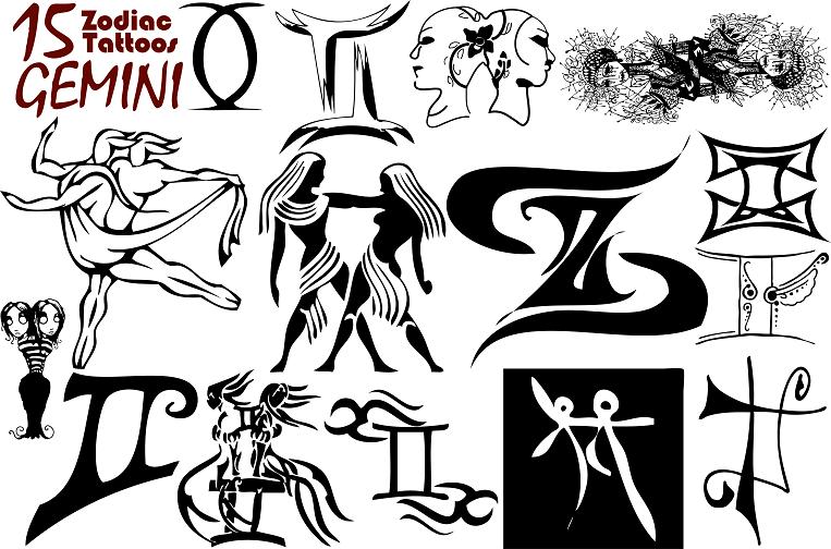 Black Gemini Zodiac Sign Tattoo Flash