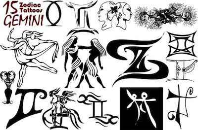 Black Gemini Zodiac Sign Tattoo Flash