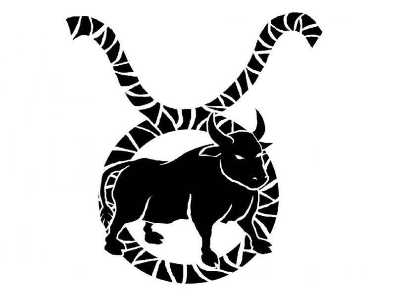 Black Ink Bull With Taurus Zodiac Sign Tattoo Design