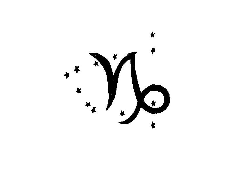Black Ink Capricorn Zodiac Sign With Stars Tattoo Design