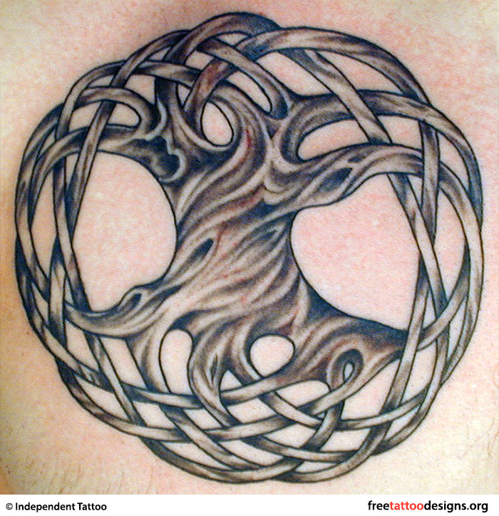 Black Ink Celtic Tree Of Life Tattoo Design For Man