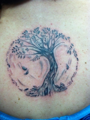 Black Ink Celtic Tree Of Life Tattoo On Upper Back