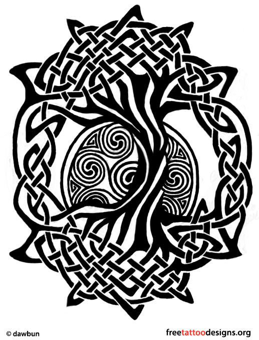 Black Ink Celtic Tree Of Life Tattoo Stencil