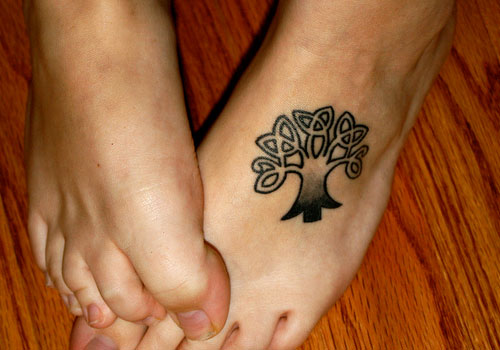 Black Ink Celtic Tree of Life Tattoo On Left Foot By Christian Serrano