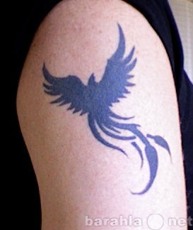 Black Ink Flying Phoenix Tattoo Design For Sleeve