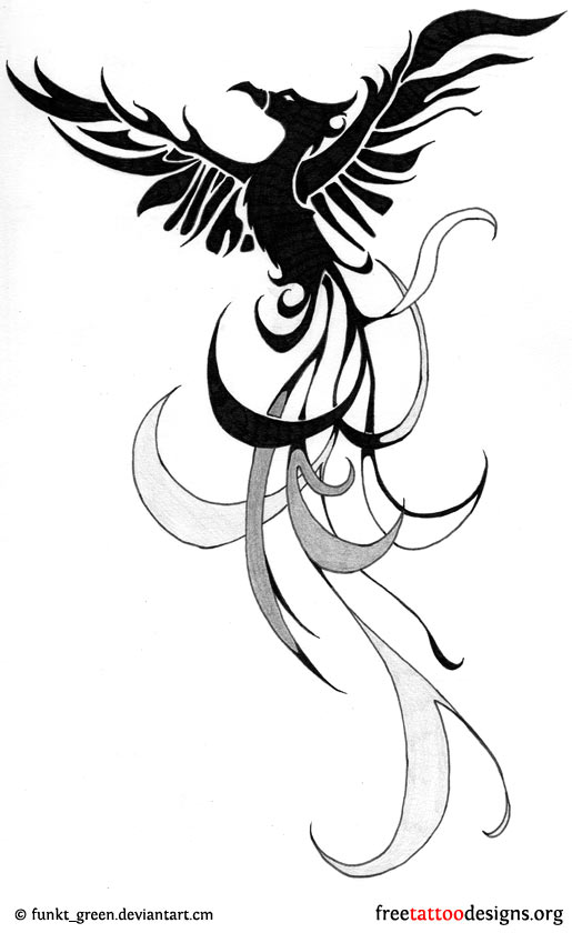 Black Ink Flying Phoenix Tattoo Design