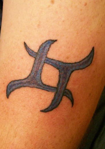 Black Ink Gemini Zodiac Sign Tattoo Design For Leg