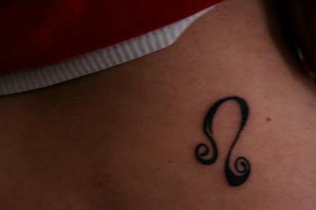 Black Ink Leo Zodiac Sign Tattoo Design For Back Neck