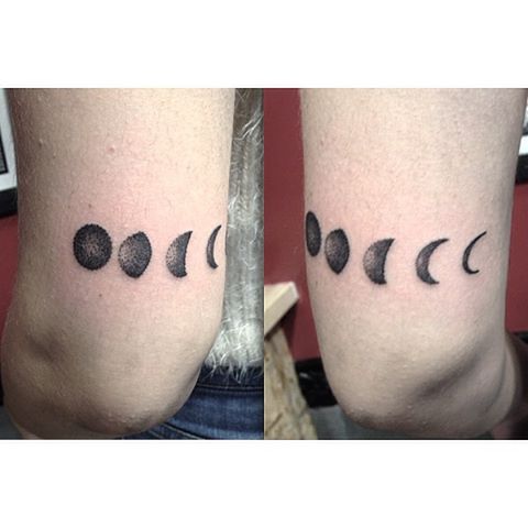Black Ink Phases Of The Moon Tattoo Design For Elbow