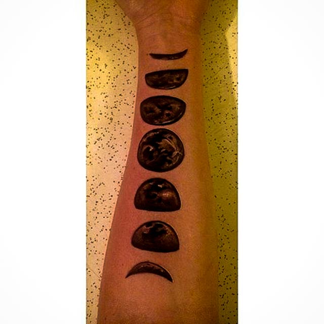 Black Ink Phases Of The Moon Tattoo On Forearm