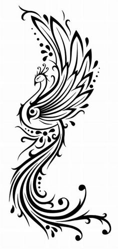 Black Ink Phoenix Tattoo Design For Girl