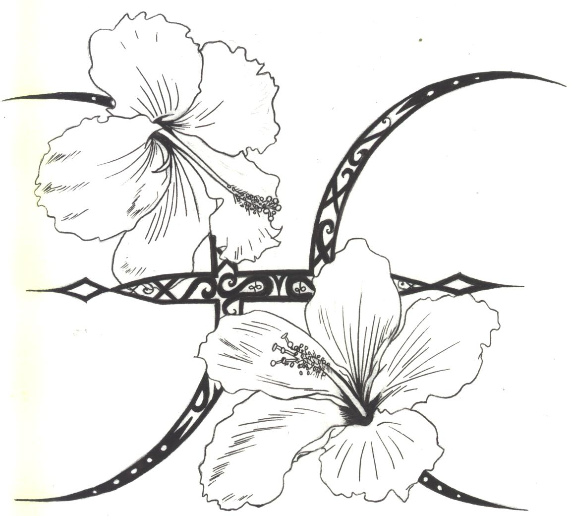 Black Ink Pisces Zodiac Sign With Flowers Tattoo Design