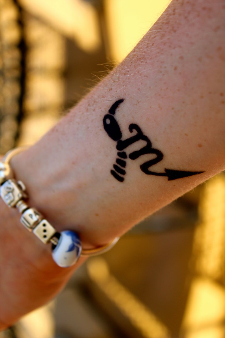 Black Ink Scorpio Zodiac Sign Tattoo Design For Wrist