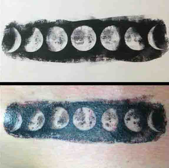 Black Ink Small Phases Of The Moon Tattoo Design