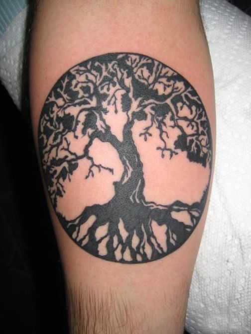 Black Ink Tree Of Life Tattoo Design For Forearm