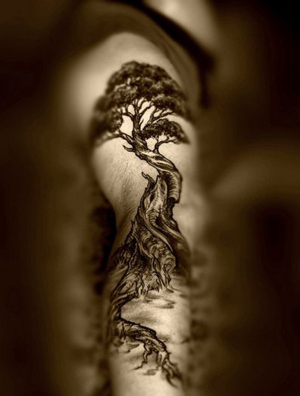 Black Ink Tree Of Life Tattoo Design For Full Sleeve By Frankwit