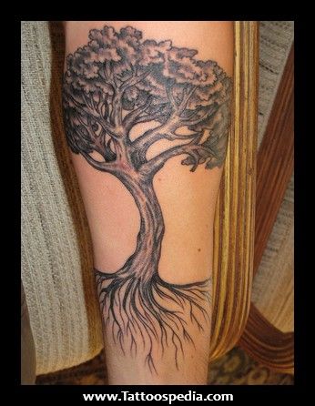Black Ink Tree Of Life Tattoo Design For Sleeve