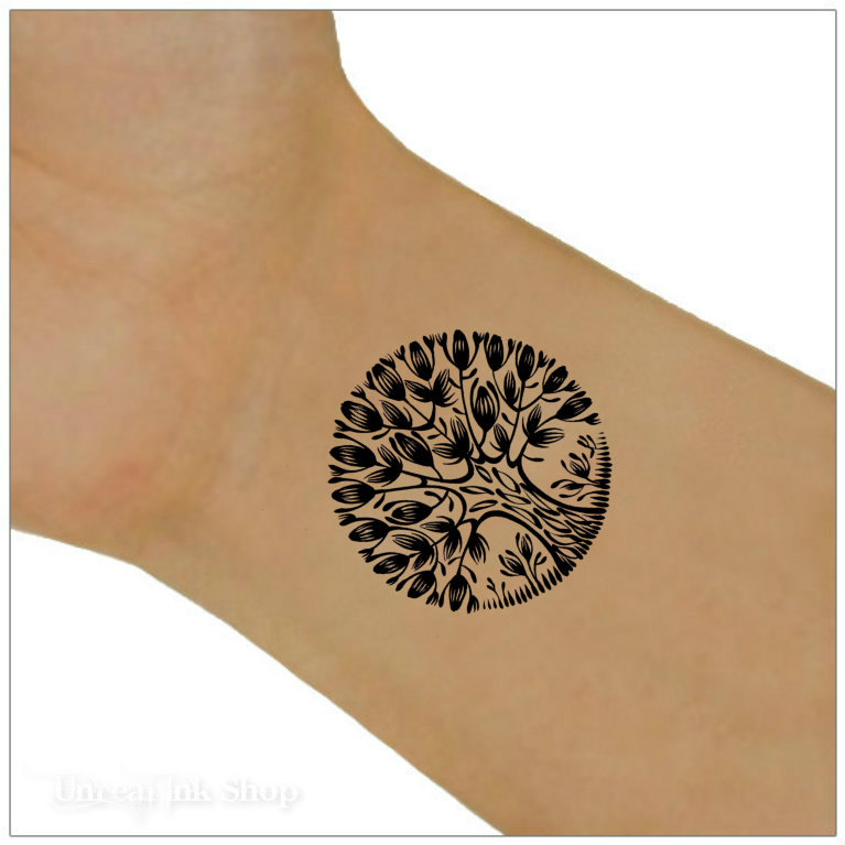 Black Ink Tree Of Life Tattoo Design For Wrist