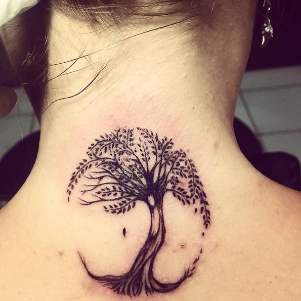 tree tattoos back of neck