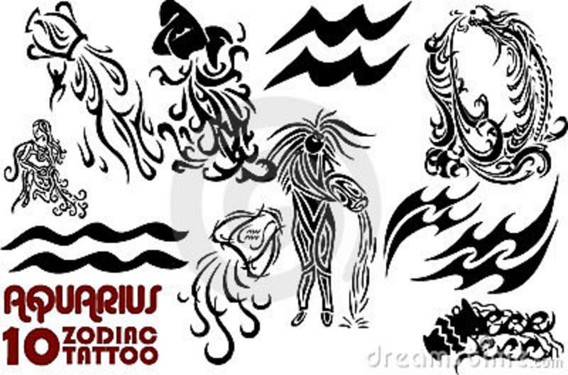 Black Ink Tribal Aquarius Zodiac Sign Tattoo Flash