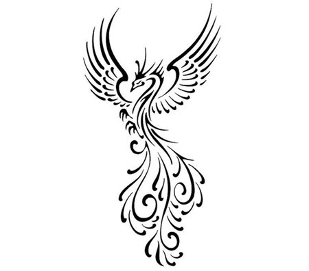 Black Ink Tribal Flying Phoenix Tattoo Design