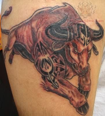 Black Ink Tribal Taurus Zodiac Sign Tattoo Design For Sleeve